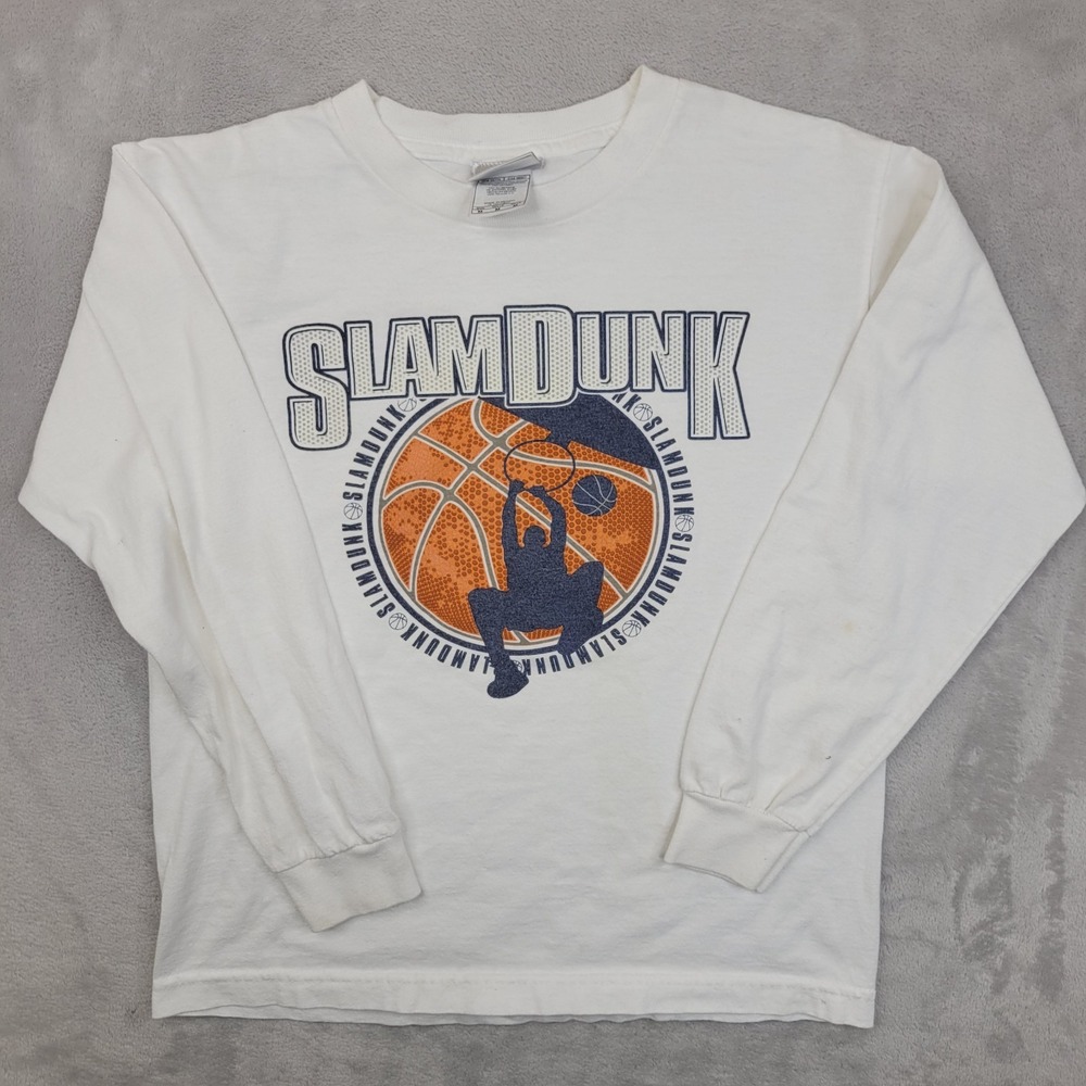 Vintage Shirt Boys Medium Long Sleeve Crewneck Basketball Hoops Dunk Youth Kids*